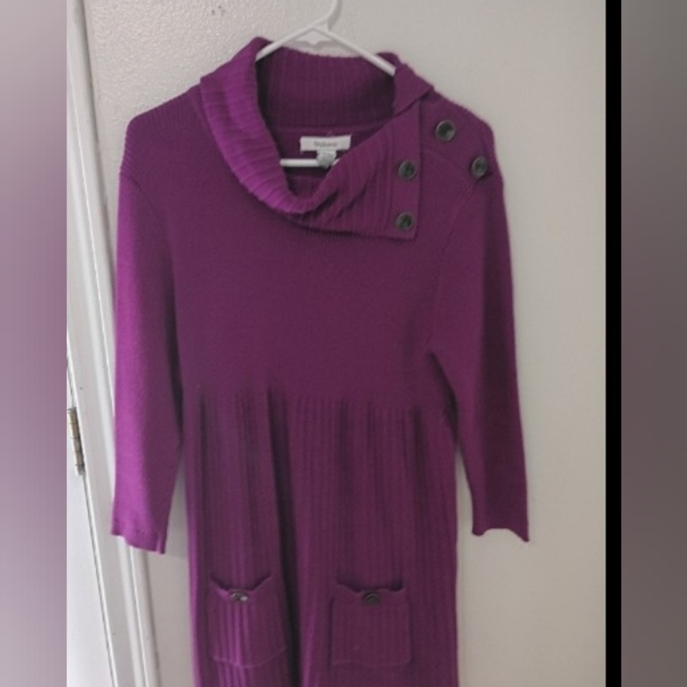 Style & Co. Purple Knit Sweater Dress Mock Neck Large
